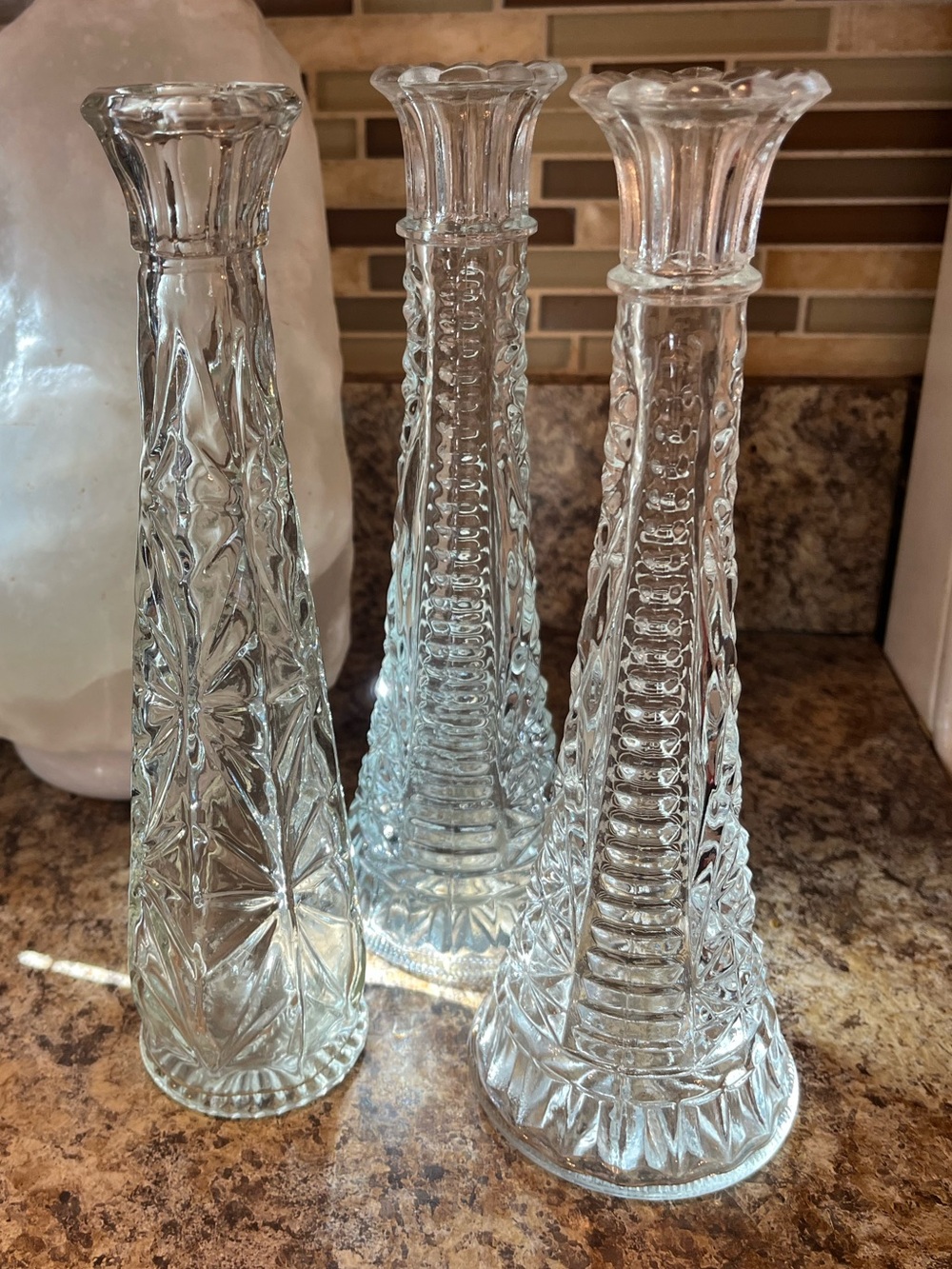 Vintage Clear Glass 9” Bud Vases Set of 3